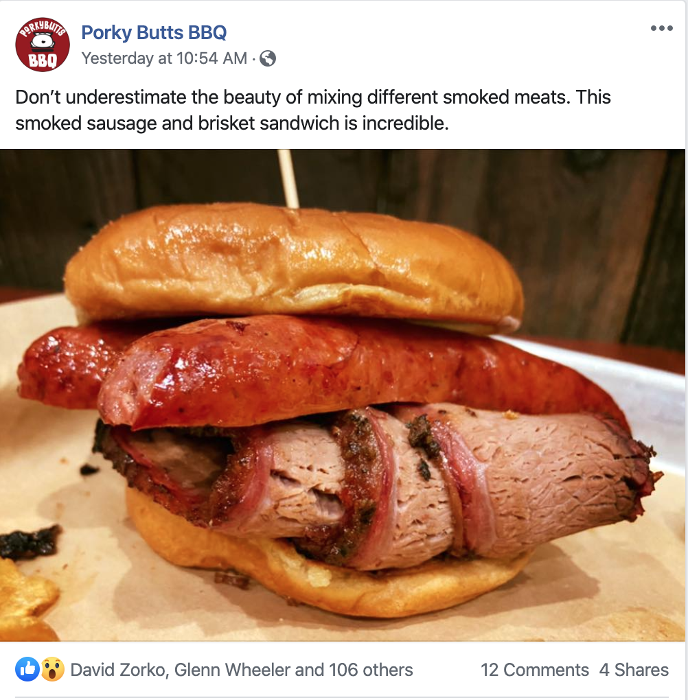 Porky Butts BBQ Sandwich with brisket and sausage