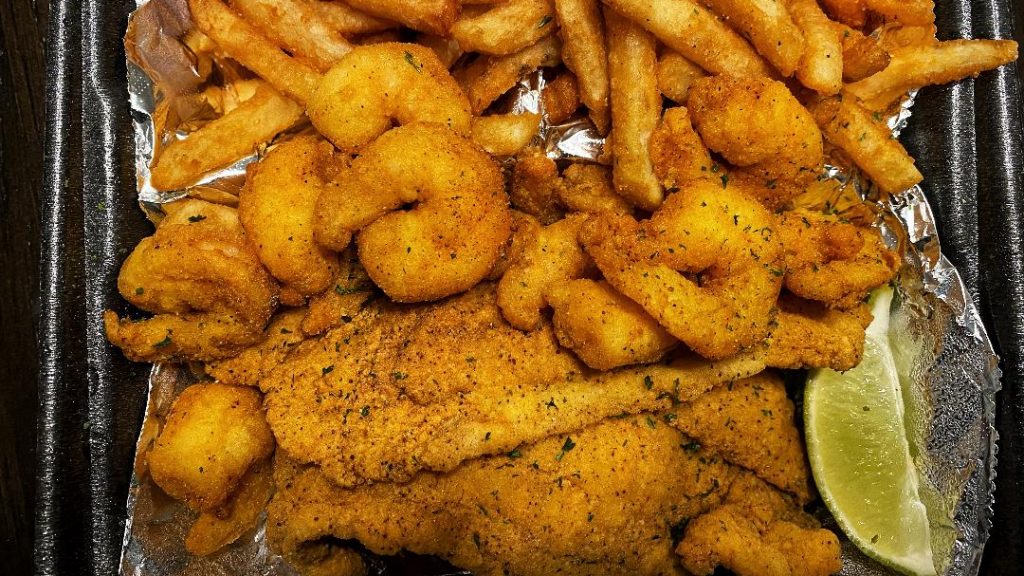 A Taste of New Orleans Fried Shrimp, Fried Catfish, & Fries Platter