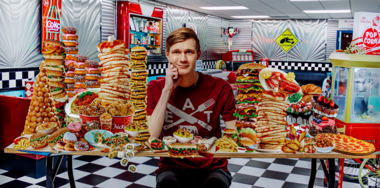 Dan Hoppen Surrounded by Food