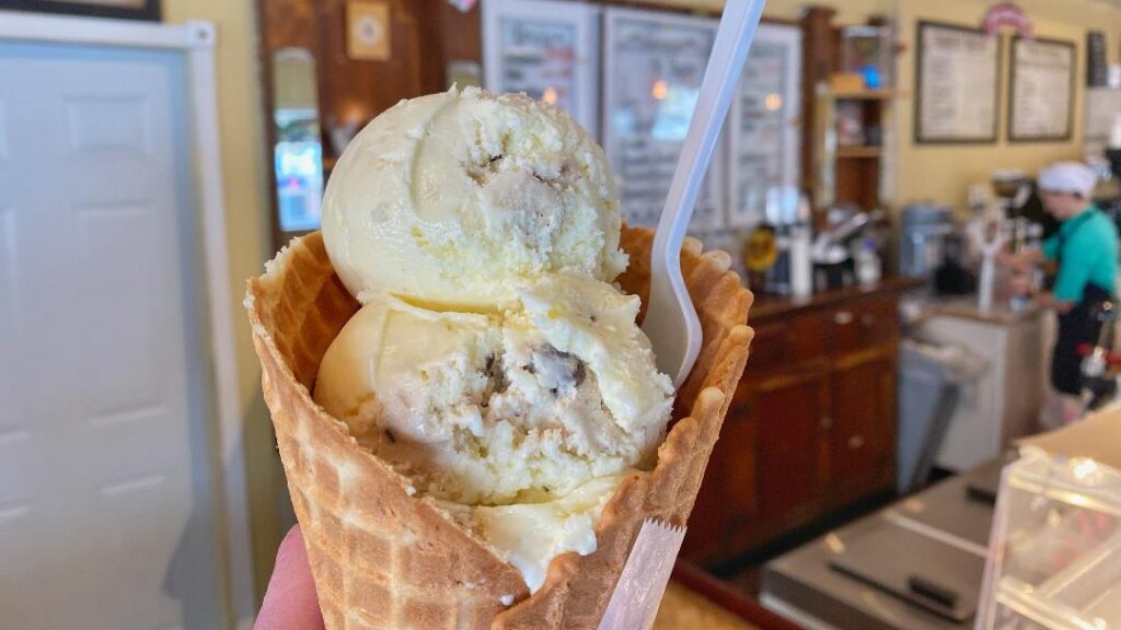Graley's Chocolate Chip Cookie Dough Ice Cream in waffle cone