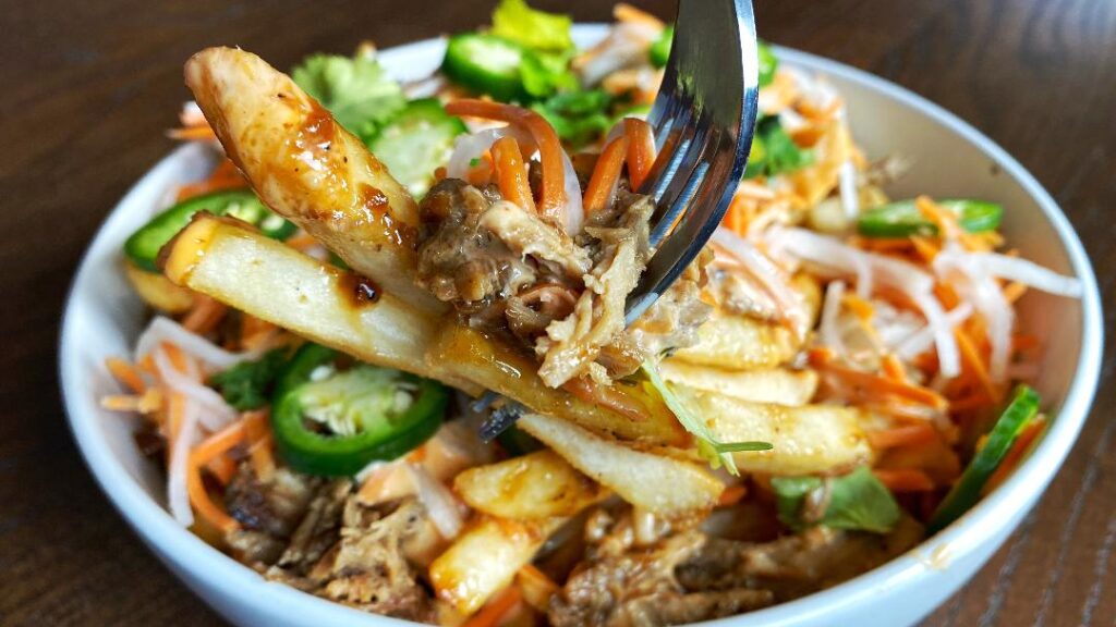 SET The Bar Banh Mi Fries (on fork)