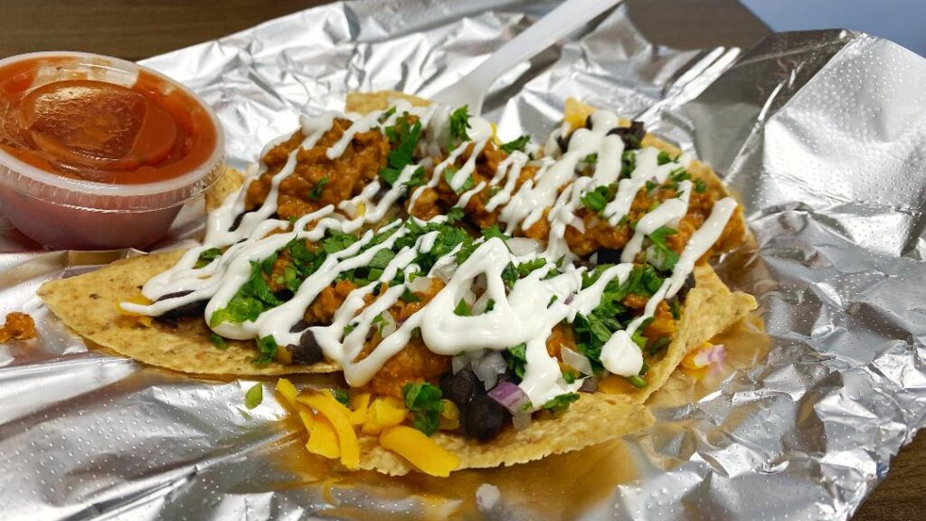 For the Love of Food Cafe Chipotle Peanut Butter Chicken Nachos