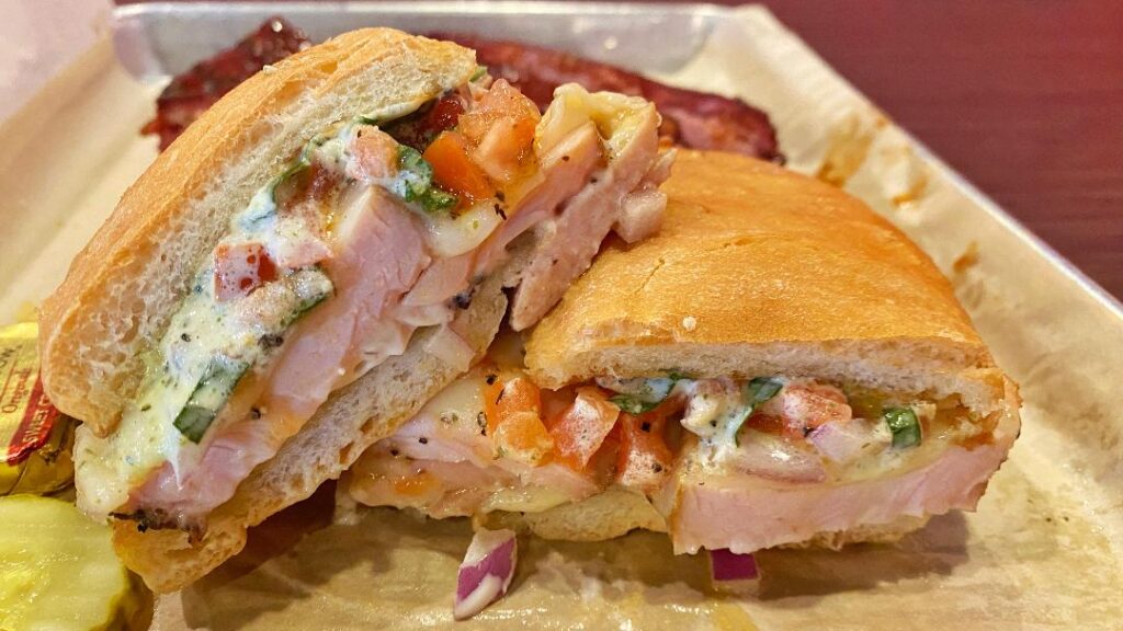 Porky Butts BBQ Pesto Turkey Sandwich