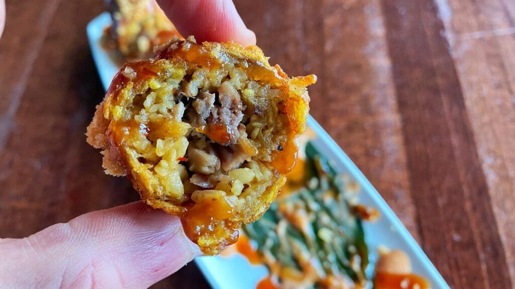 Elie's Chinchorro Mofongo Sushi Roll (close up)