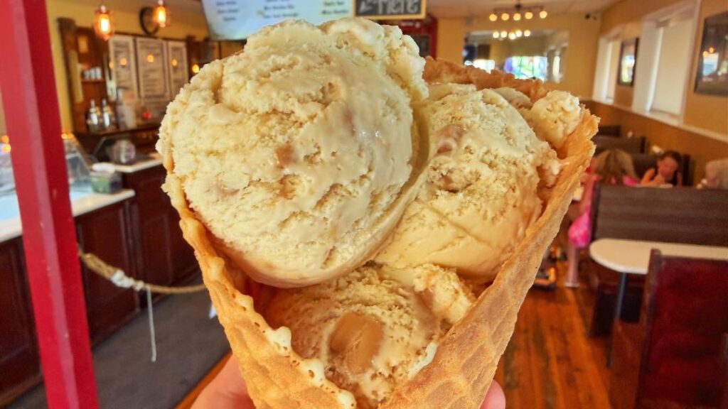 Graley's Butter Brickle Ice Cream in Waffle Cone